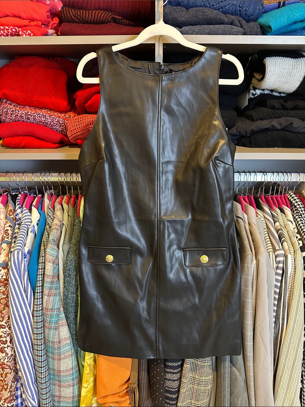 French Connection black sleeveless back zip faux leather mini dress size 6 NWT